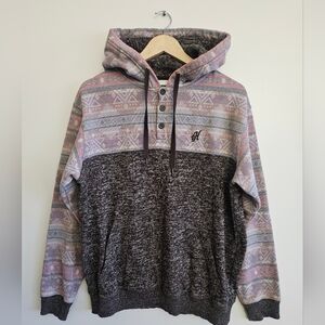 Hooey Aztec Hoodie Men’s Medium - Southwestern Print 3-Button Pullover Western